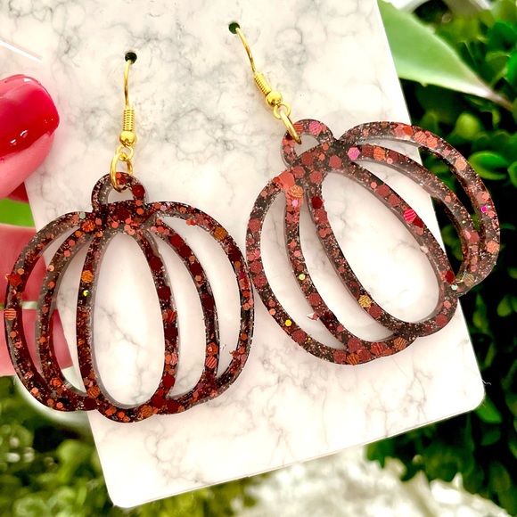 Acrylic Pumpkin Earrings - Picture 8 of 9